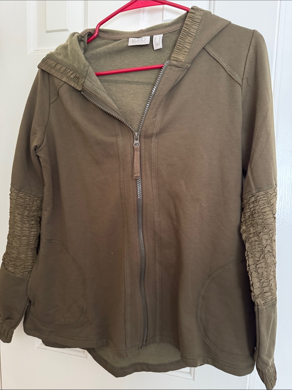 LOGO by Lori Goldstein Olive Hooded Zip-Up Jacket